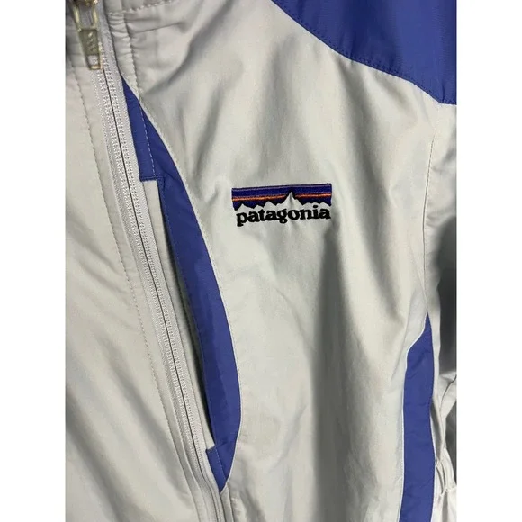 Patagonia Womens Small Colorblock Hooded Windbreaker Jacket Grey Blue Full Zip - Picture 2 of 6